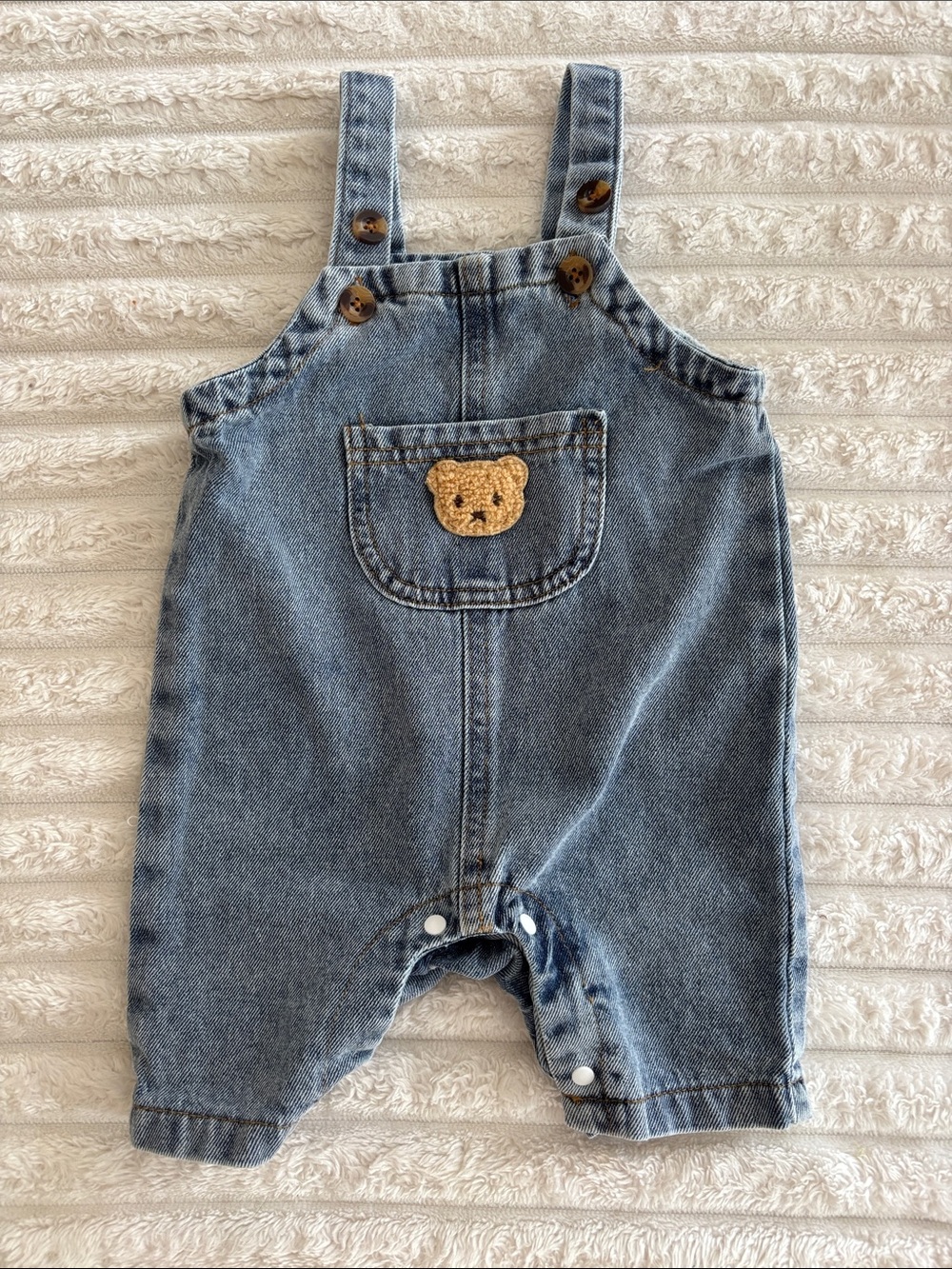 Baby Denim Overalls with Teddy Pocket - Blue